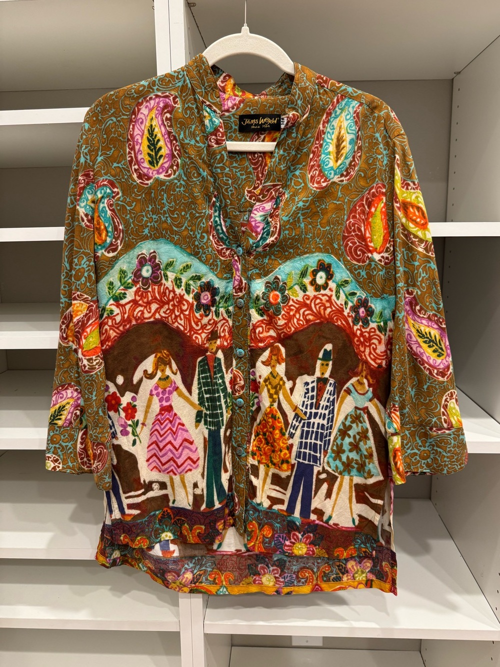 Jams World Jitterbug 3/4 Sleeve, Button Down Tunic Top Size M